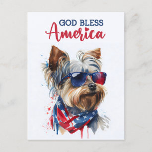 Patriotic Dog-Yorkie, Gott segne Amerika Postkarte
