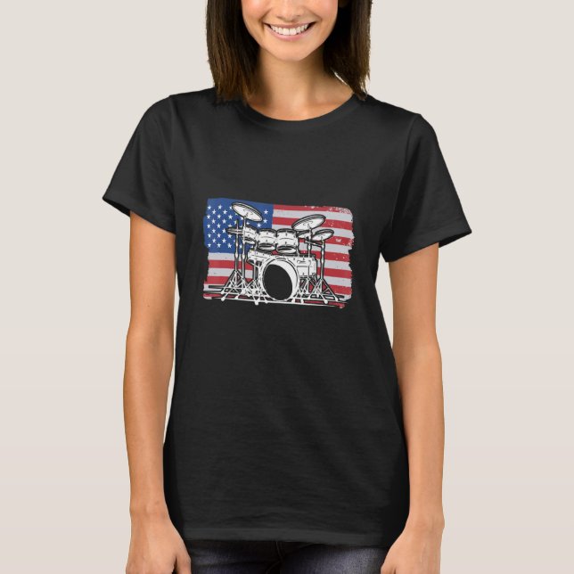 Patriotic Drumming USA Flag For Drummer Musician T-Shirt (Vorderseite)