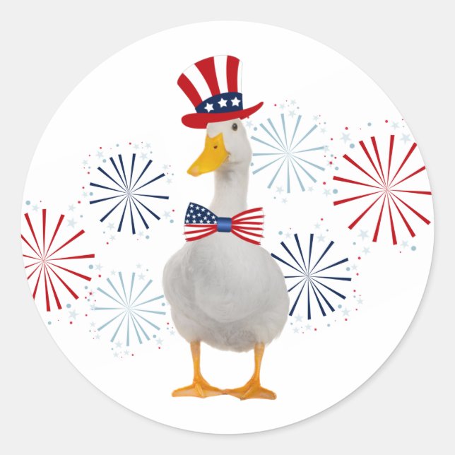 Patriotic Duck Fireworks Runder Aufkleber (Vorderseite)