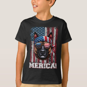 Patriotic Dutch Shepherd Dog Lover Us Flag Indepen T-Shirt