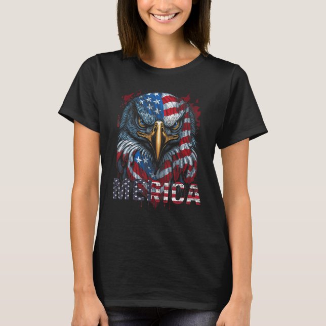 Patriotic Eagle 4. Juli USA Flag Meri T-Shirt (Vorderseite)