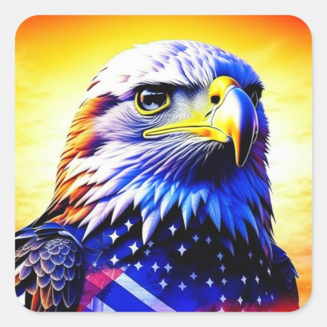 Patriotic Eagle and American Flag Quadratischer Aufkleber (Vorderseite)