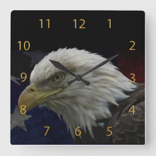 Patriotic Eagle & Flag Quadratische Wanduhr