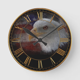 Patriotic Eagle & Flag Runde Wanduhr