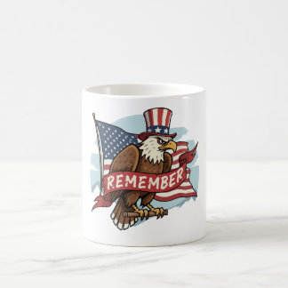 Patriotic Eagle "Remember" American Flag Design Kaffeetasse