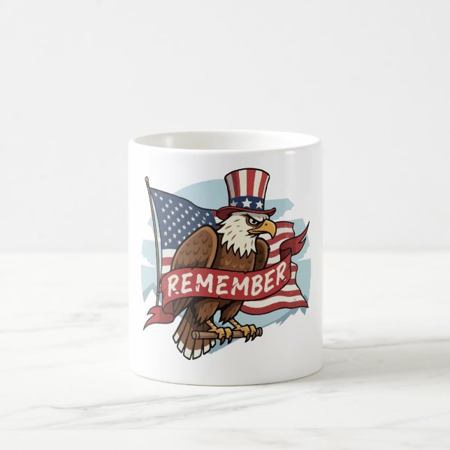 Patriotic Eagle "Remember" American Flag Design Kaffeetasse (Mittel)