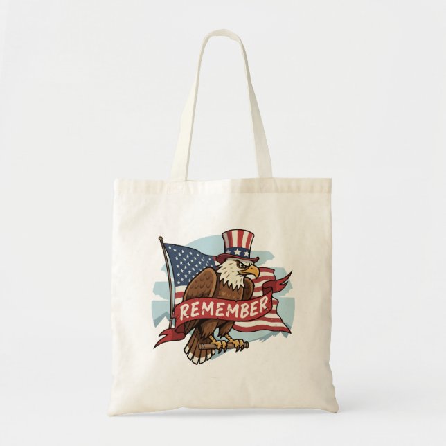 Patriotic Eagle "Remember" American Flag Design Tragetasche (Vorne)
