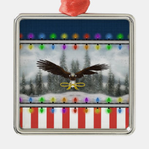 Patriotic Eagle Silver gerahmt Square Ornament