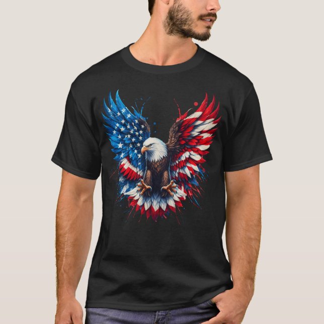 Patriotic Eagle T-Shirt on Black – American Flag W (Vorderseite)