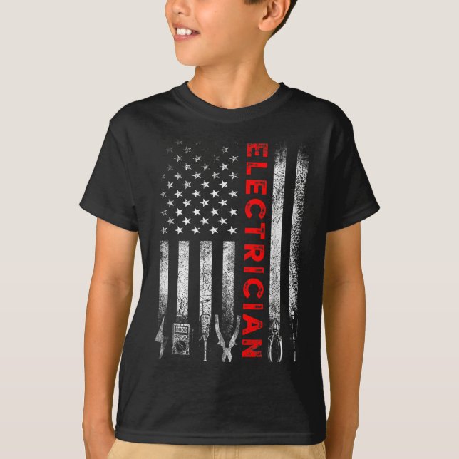 Patriotic Electrician American Flag Fathers Day  T-Shirt (Vorderseite)