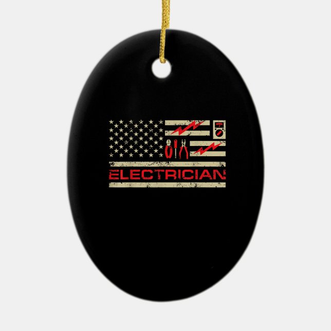 Patriotic Electrician American Flag Weihnachtsfeie Keramik Ornament (Vorne)