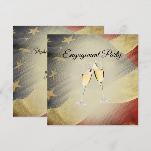 Patriotic Elegante American Flag Engagement Party Einladung (Vorne/Hinten)