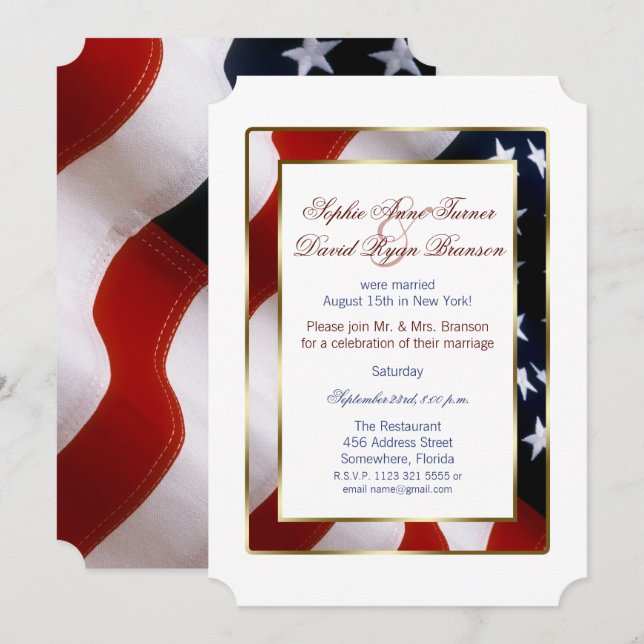 Patriotic, Elegante USA Flag Abend Wedding Einladung (Vorne/Hinten)