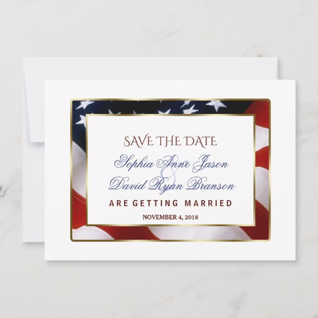 Patriotic, Elegante USA Flag Gold Save the Date (Vorderseite)