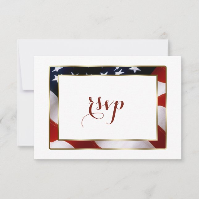Patriotic, Elegante USA Flag Gold Wedding RSVP (Vorderseite)