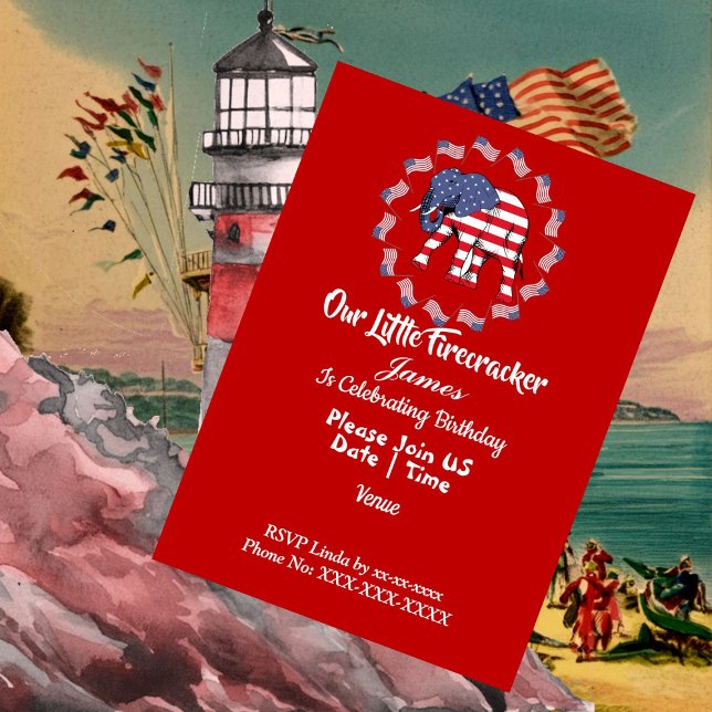 Patriotic Elephant American Flag Geburtstag Junge  Einladung (Patriotic Elephant American Flag Birthday Boy Cute Invitation)