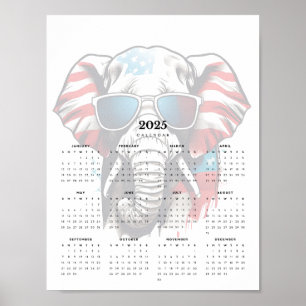 Patriotic Elephant Red White Blue 2025 Kalender Poster