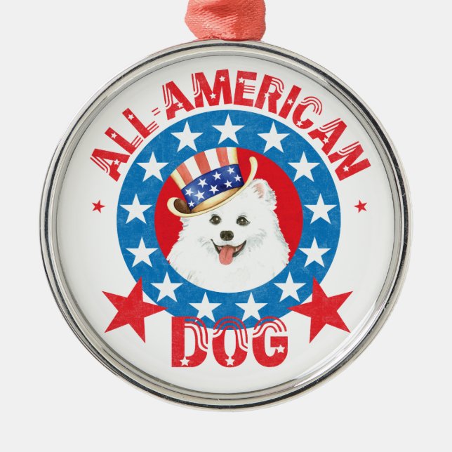 Patriotic Eskie Silbernes Ornament (Vorne)