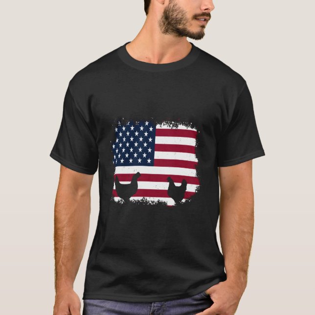 Patriotic Farmer 4Th Of July Chickens American Fla T-Shirt (Vorderseite)