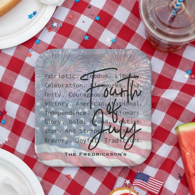 Patriotic Festive Fireworks Pappteller (Fourth of July picnic paper plate)
