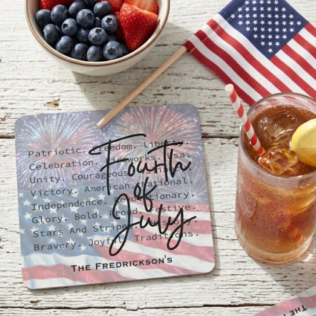 Patriotic Festive Fireworks Rechteckiger Pappuntersetzer (Fourth of July drink coaster)