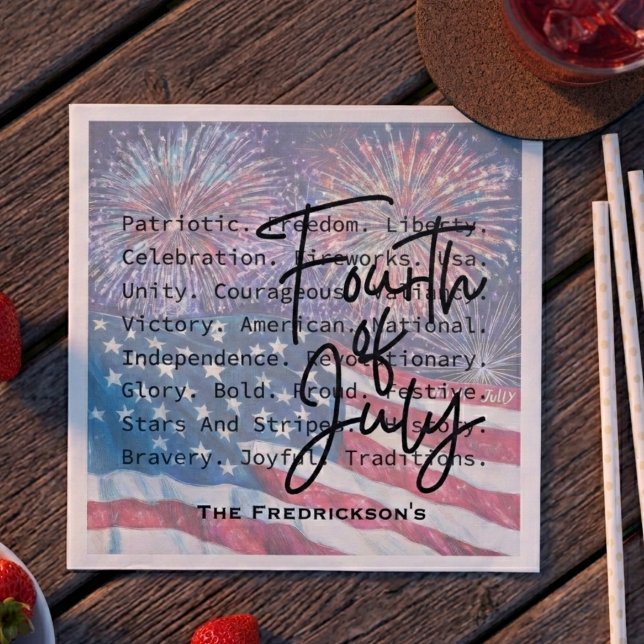 Patriotic Festive Fireworks Serviette (Fourth of July paper napkin)