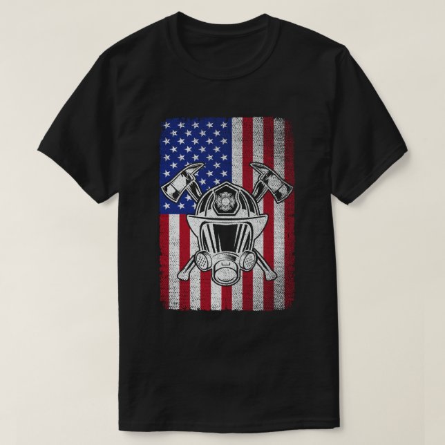 Patriotic Fireman USA Flag Firefighter T-Shirt (Design vorne)
