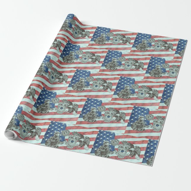 Patriotic First Responder Geschenkpapier (Ungerollt)