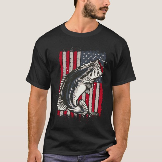Patriotic Fisherman Angler Bass Fishing USA Flag F T-Shirt (Vorderseite)