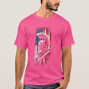 Patriotic Flag American Spartan Warrimet Helmet T-Shirt
