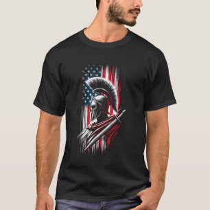 Patriotic Flag American Spartan Warrimet Helmet T-Shirt
