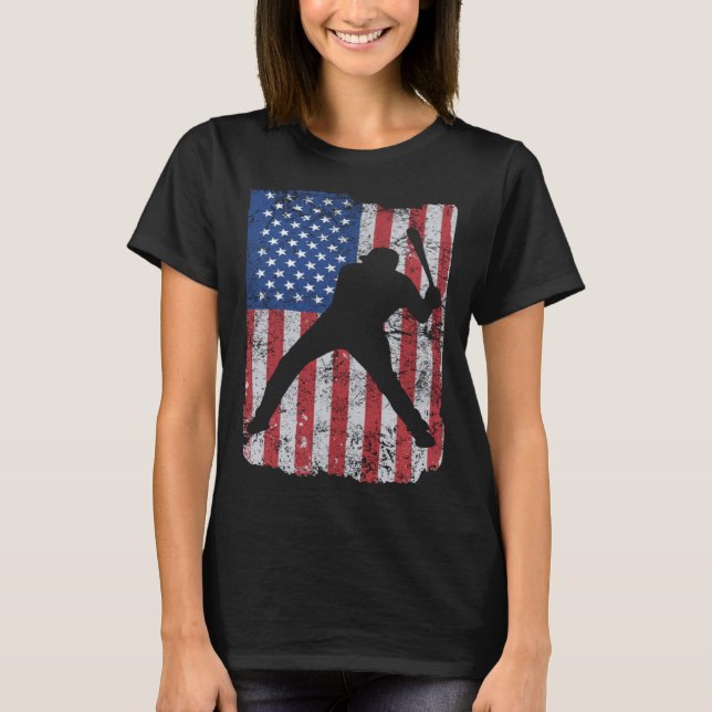 Patriotic Flag Baseball Softball 4 Th Of July Play T-Shirt (Vorderseite)