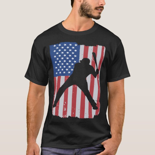 Patriotic Flag Baseball Softball 4 Th Of July Play T-Shirt (Vorderseite)