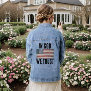 PATRIOTIC FLAG CHRISTLICHER GOTT VERTRAUEN WIR Den Jeansjacke