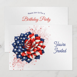 Patriotic Flag Floral Illustration Birthday Einladung