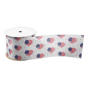 Patriotic Flag Hearts Satin Ribbon Satinband