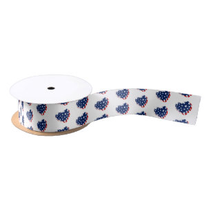 Patriotic Flag Hearts Satin Ribbon Satinband