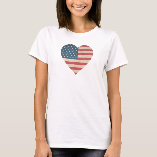 Patriotic Flag Herz Amerikanische Unabhängigkeitst T-Shirt (Vorderseite)