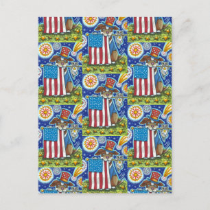 PATRIOTIC FLAG PET HUNDE KATZE MAUS, FUNNY NIEDLIC FEIERTAGSPOSTKARTE