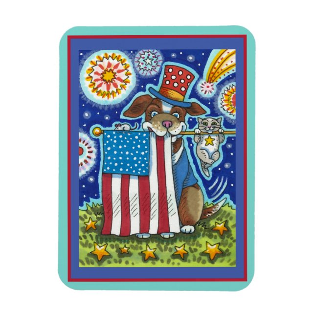 PATRIOTIC FLAG PET HUNDE KATZE MAUS, NIEDLICH FUNN MAGNET (Vertikal)