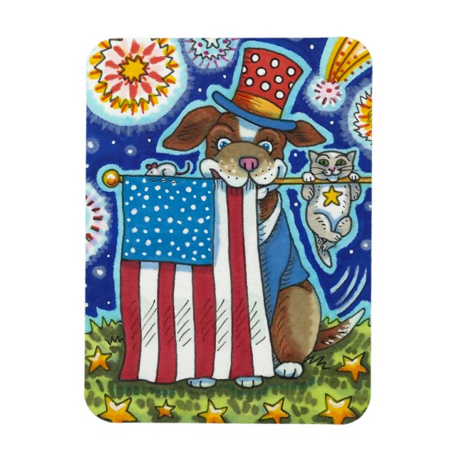 PATRIOTIC FLAG PET HUNDE KATZE MAUS, NIEDLICH FUNN MAGNET (Vertikal)