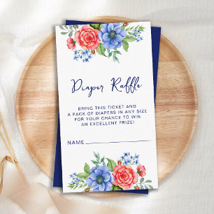 Patriotic Floral Red Blue Diaper Raffle Baby Begleitkarte