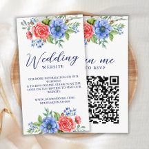 Patriotic Floral Red Blue Wedding QR Code