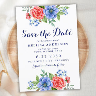 Patriotic Floral Red White Blue Party Abschluss Save The Date