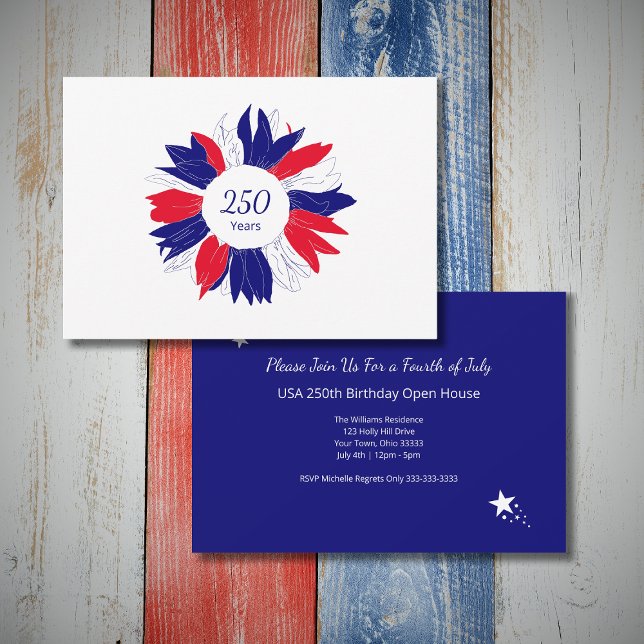 Patriotic Floral USA 250 Years Fourth of July BBQ Einladung (Von Creator hochgeladen)