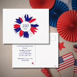 Patriotic Floral USA 250 Years Fourth of July BBQ Feiertagspostkarte