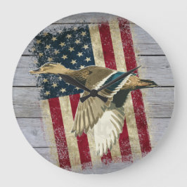 Patriotic Flying Mallard Enck Hunting Décor Große Wanduhr
