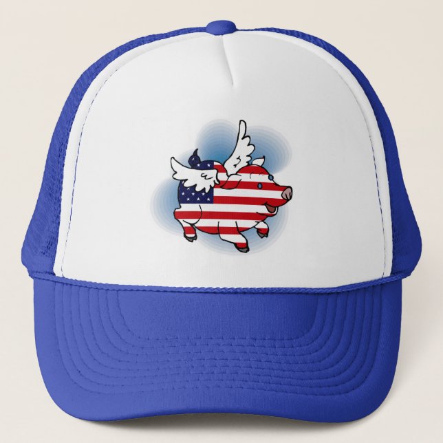 Patriotic Flying Pig Truckerkappe (Vorderseite)