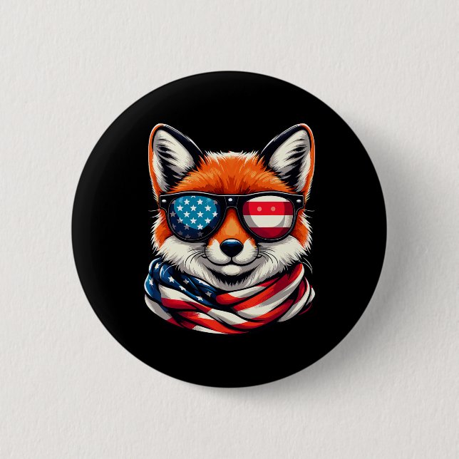 Patriotic Fox USA Flag Sungles 4. Juli Button (Vorderseite)
