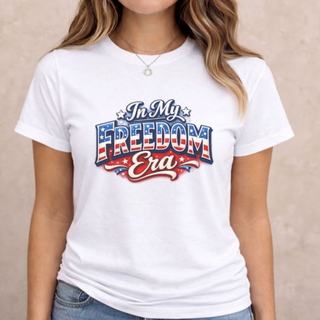 Patriotic Freedom Era Tri-Blend Shirt (patriotic women t-shirt with In My Freedom Era text on neutral background)